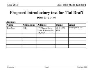 Proposed introductory text for 11ai Draft