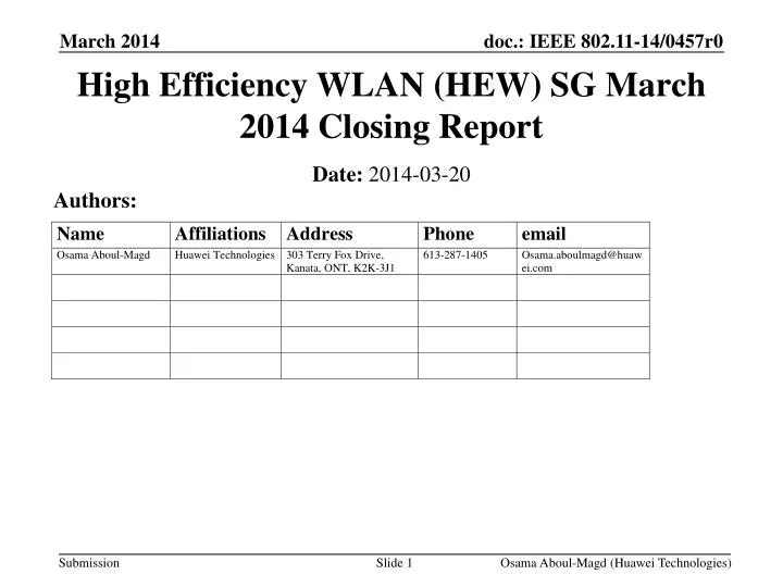 high efficiency wlan hew sg march 2014 closing report