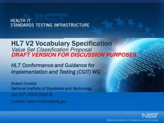 HL7 V2 Vocabulary Specification V alue Set Classification Proposal