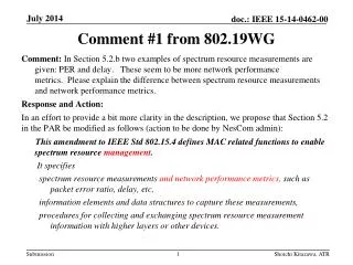 Comment #1 from 802.19WG