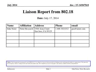 Liaison Report from 802.18