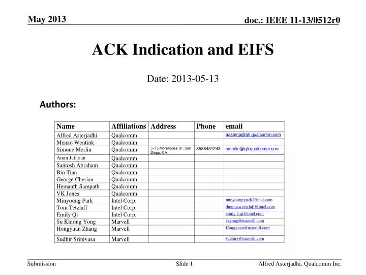 ack indication and eifs
