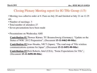 Closing Plenary Meeting report for IG THz Group (1/3)