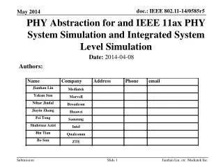 PHY Abstraction for and IEEE 11ax PHY System Simulation and Integrated System Level Simulation