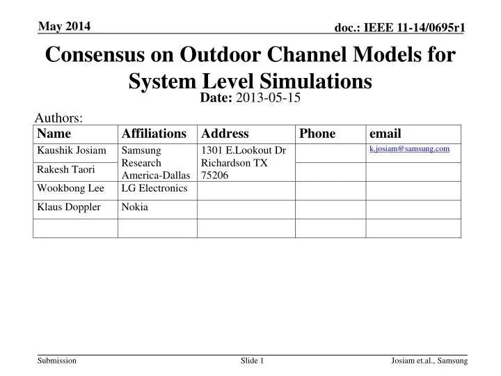 consensus on outdoor channel models for system level simulations