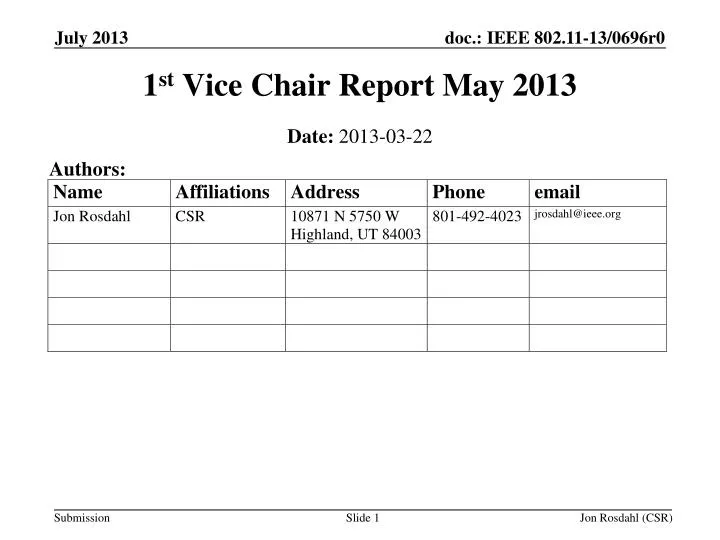 1 st vice chair report may 2013