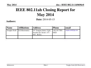 IEEE 802.11ah Closing Report for May 2014