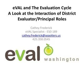 eVAL and The Evaluation Cycle A Look at the Interaction of District Evaluator/Principal Roles