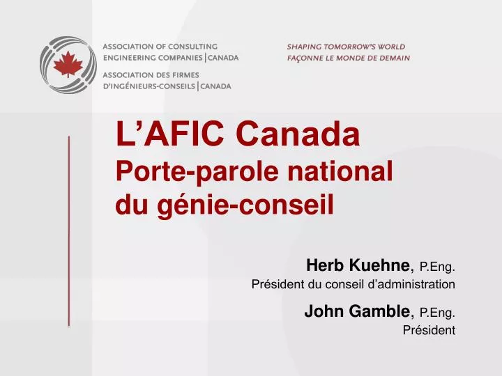 l afic canada porte parole national du g nie conseil