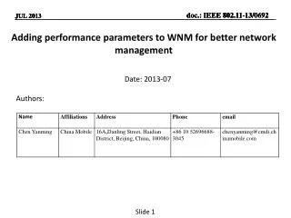 Adding performance parameters to WNM for better network management