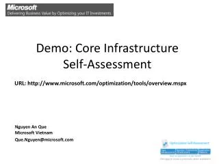 Demo: Core Infrastructure Self-Assessment
