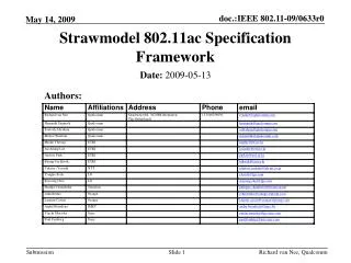 Strawmodel 802.11ac Specification Framework