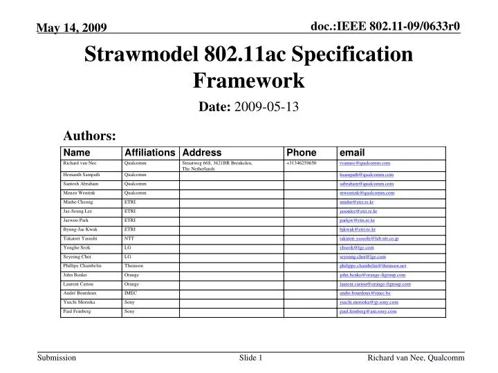 strawmodel 802 11ac specification framework