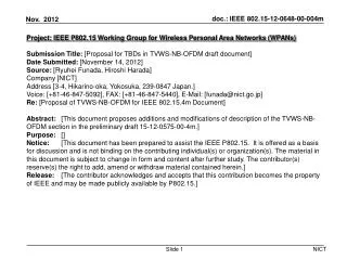 Project: IEEE P802.15 Working Group for Wireless Personal Area Networks (WPANs)?