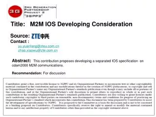 Title: M2M IOS Developing Consideration