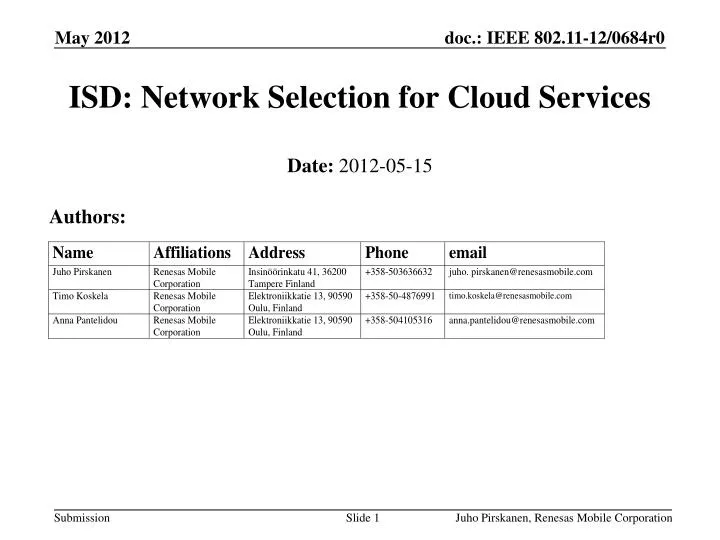 isd network selection for cloud services