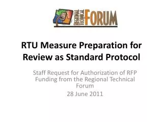 RTU Measure Preparation for Review as Standard Protocol