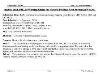 Project: IEEE P802.15 Working Group for Wireless Personal Area Networks (WPANs)