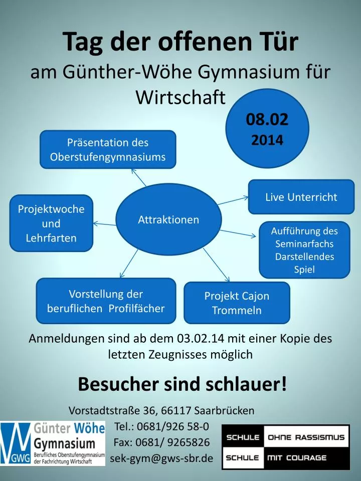 tag der offenen t r am g nther w he gymnasium f r wirtschaft