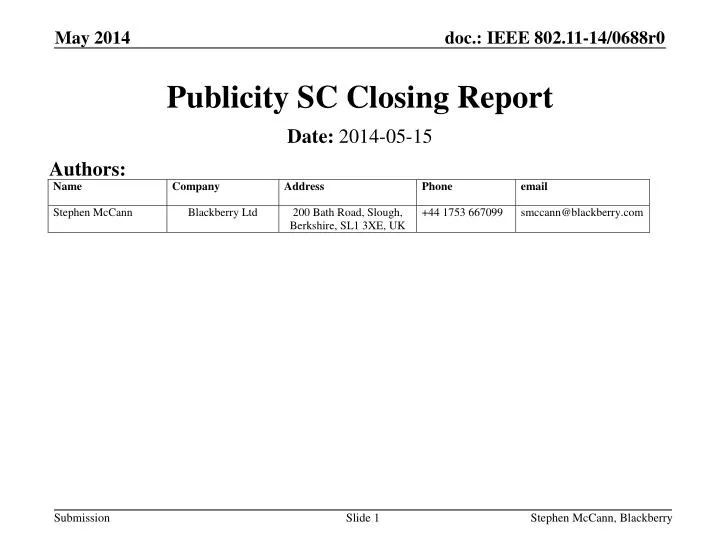 publicity sc closing report