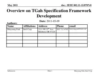 Overview on TGah Specification Framework Development