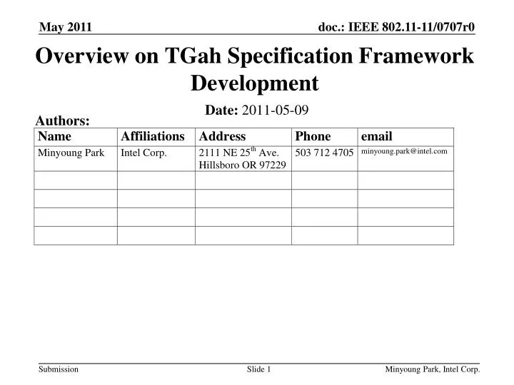 overview on tgah specification framework development