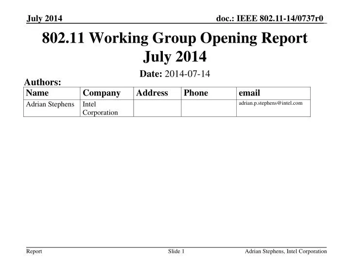 802 11 working group opening report july 2014