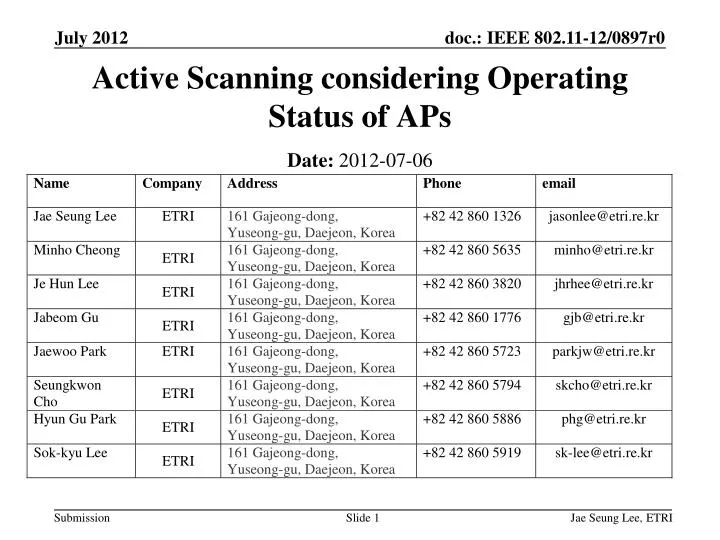 active scanning considering operating status of aps