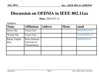 Discussion on OFDMA in IEEE 802.11ax
