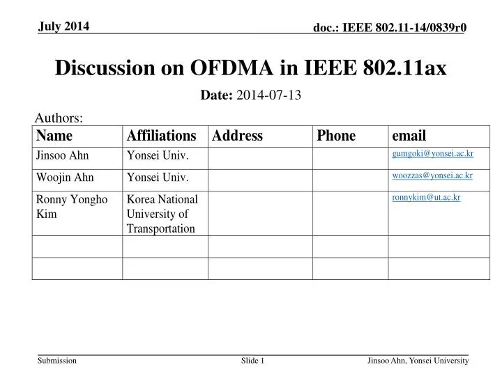 discussion on ofdma in ieee 802 11ax