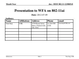 Presentation to WFA on 802-11ai