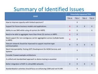 summary of identified issues