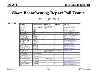 Short Beamforming Report Poll Frame