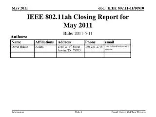 IEEE 802.11ah Closing Report for May 2011
