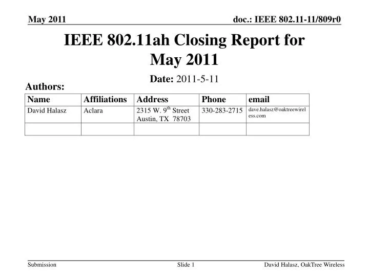 ieee 802 11ah closing report for may 2011