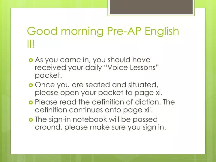 good morning pre ap english ii
