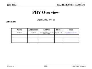 PHY Overview