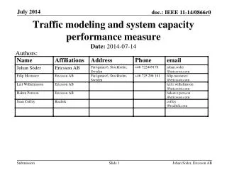Traffic modeling and system capacity performance measure