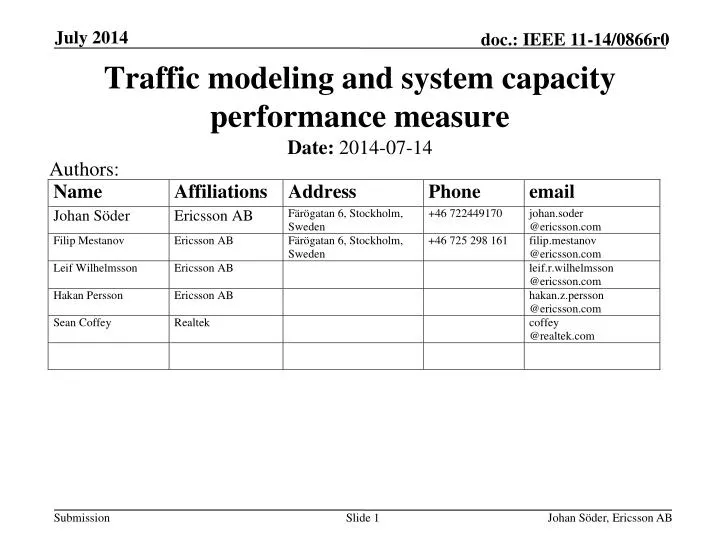 traffic modeling and system capacity performance measure