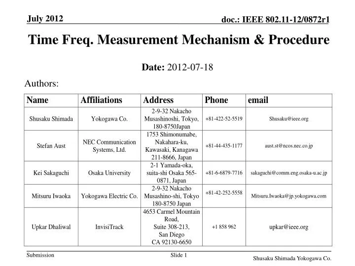 time freq measurement mechanism procedure