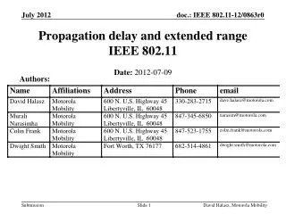 Propagation delay and extended range IEEE 802.11