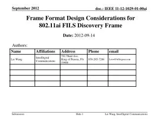 Frame Format Design Considerations for 802.11ai FILS Discovery Frame