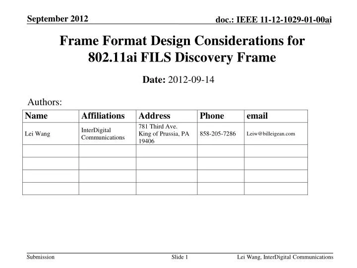 frame format design considerations for 802 11ai fils discovery frame