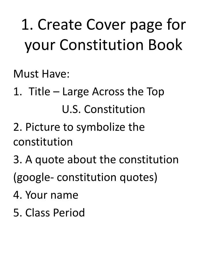 1 create cover page for your constitution book