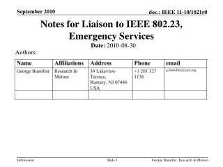 Notes for Liaison to IEEE 802.23, Emergency Services