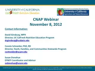 CNAP Webinar November 8, 2012