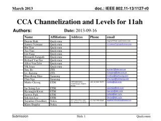 CCA Channelization and Levels for 11ah