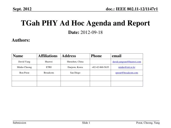 tgah phy ad hoc agenda and report