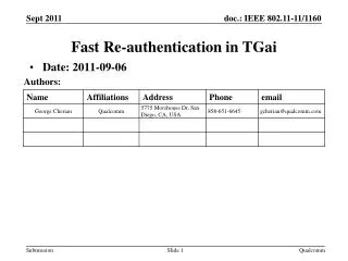 Fast Re-authentication in TGai