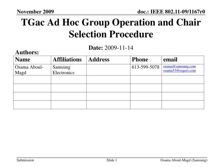 tgac ad hoc group operation and chair selection procedure